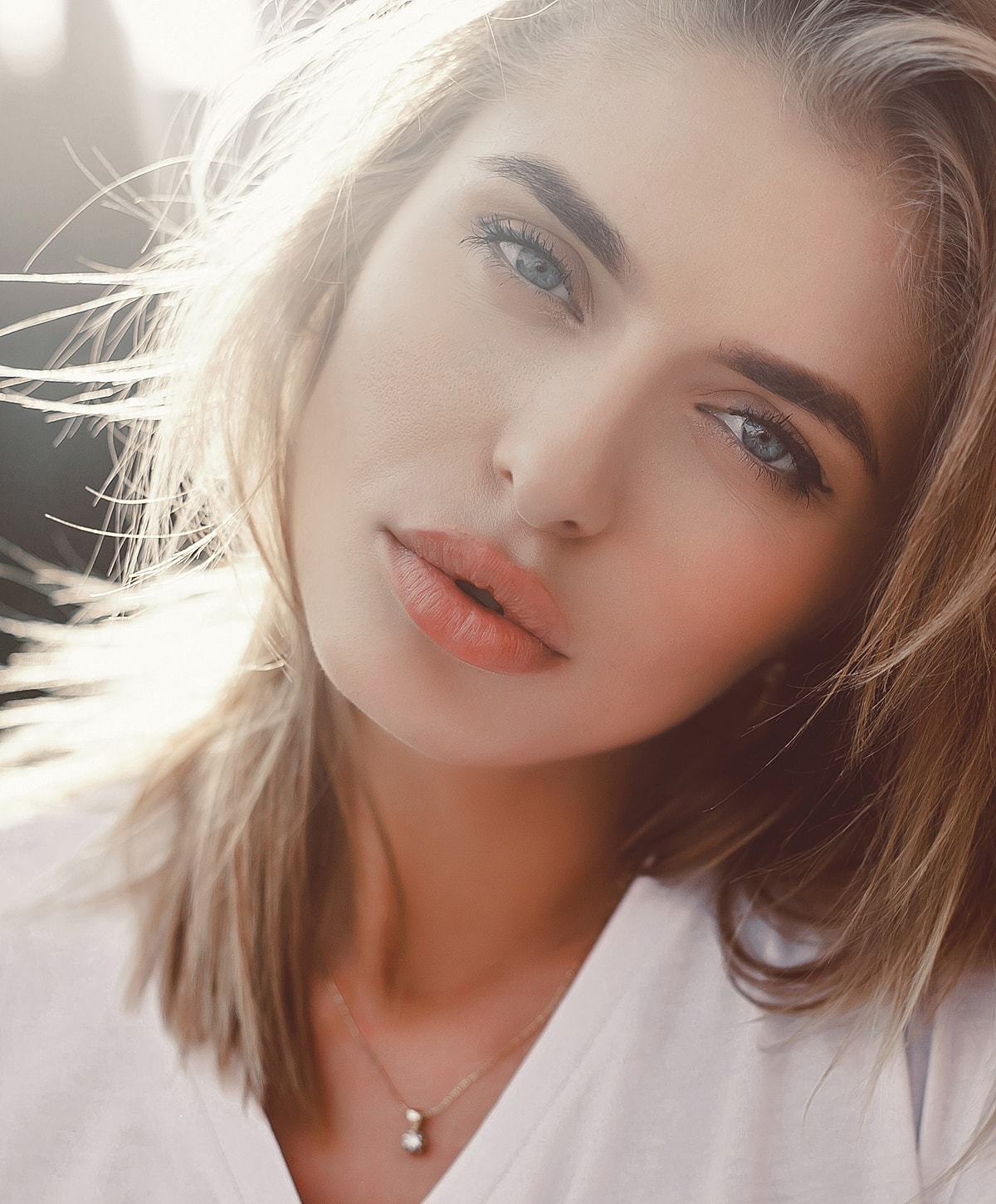 Portrait of a woman with natural makeup.
